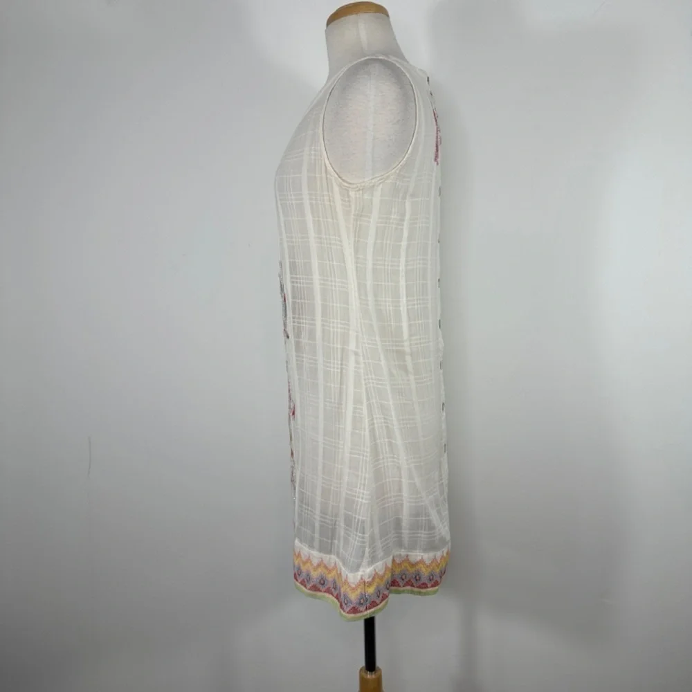 Y2K Da-Nang White Boho Sleeveless Cotton Embroidery Beaded Shift Dress Size S - Picture 8 of 15